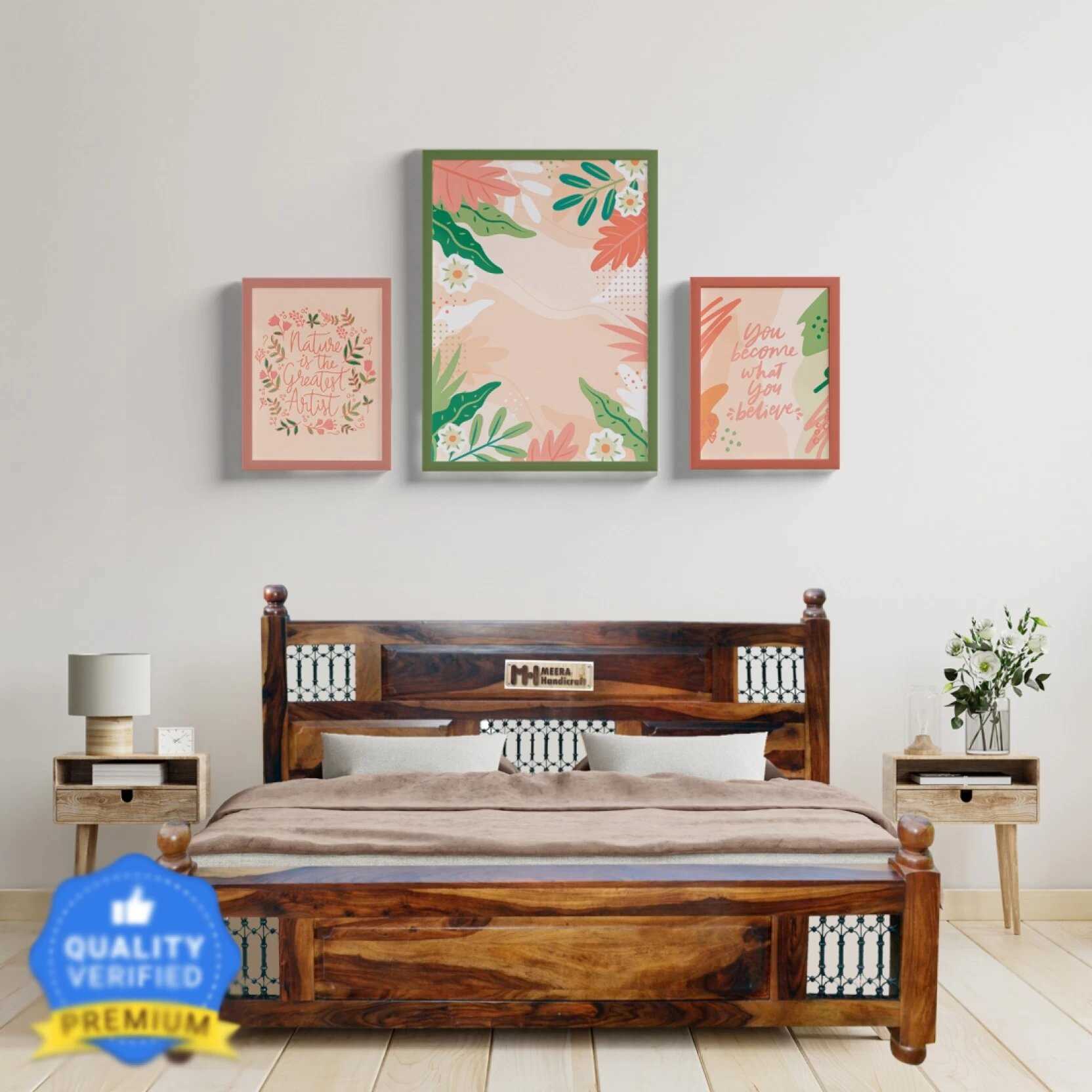 Meera Handicraft Bed solid sheesham wood 